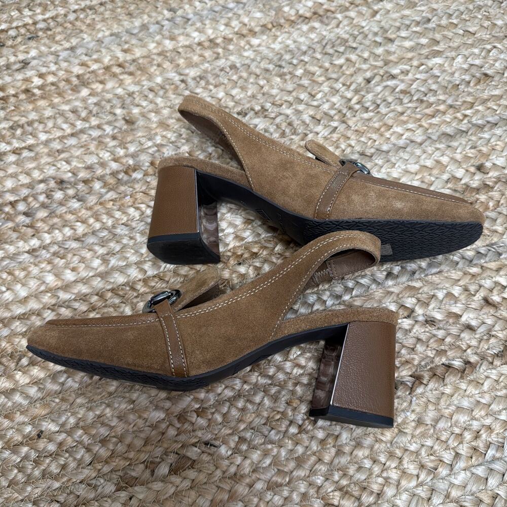 Donald Pliner Walla Suede Horsebit Slingback Loafers Heels Brown Size 8 - Picture 4 of 8